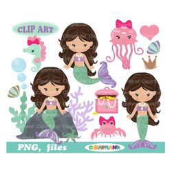 INSTANT Download. Cute mermaids clip art. Personal and Commercial use included! M_125.