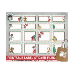 PRINTABLE Christmas Label Sticker files PNG file, Printable Christmas Gift Tags, Candy Cane, Stocking, Gingerbread Man,