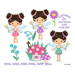 INSTANT Download. Cute little garden fairy girl cut file and clip art svg. Commercial license is included! F_23.