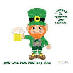 INSTANT Download. Patrick day. Leprechaun with a mug of beer svg cut files and clip art. Personal and commercial use. L_