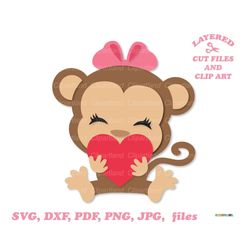 INSTANT Download. Cute sitting Valentine monkey girl svg cut file and clip art. Personal and commercial use. M_1.