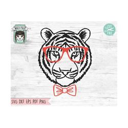 Tiger svg file, Tiger with Glasses Bowtie svg, Tiger cut file, Animal Face, Cute Tiger, Hipster, Cute Boy Tiger svg, Tig