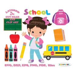 INSTANT Download. Back to school. Cute student girl svg cut file and clip art. Commercial license is included ! Sg_4.