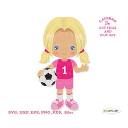 INSTANT Download. Cute soccer girl cut file and clip art. Personal and commercial use. S_1.
