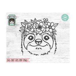 Sloth SVG file, Floral Sloth cut file, Sloth with Flower Crown SVG, Animal Face, Floral Crown, Flower Sloth svg file, Cu
