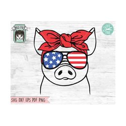 July 4th Pig SVG,  Fourth of July Pig svg file, Pig Glasses svg, July 4th cut file, Pig Bandana, USA, July 4th Animals s