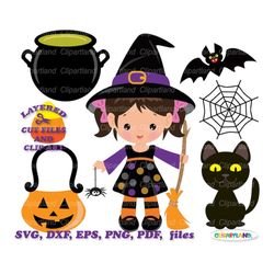INSTANT Download. Cute Halloween witch girl svg cut file and clip art. Commercial license is included ! Wg_8.