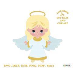 INSTANT Download. Cute girly angel  svg cut files and clip art. Digital stamp. Coloring page. Personal and commercial us