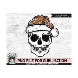 christmas leopard skull sublimation design png, christmas skull png, christmas sublimation download, skull santa hat png