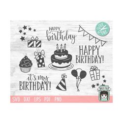 Birthday SVG file, Birthday cut file, Happy Birthday, Its My Birthday, Birthday Cake, Birthday Party, Cupcake, Presents,
