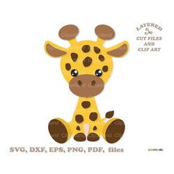 INSTANT Download. Cute sitting baby giraffe svg cut file and clip art. Commercial license is included! G_21.