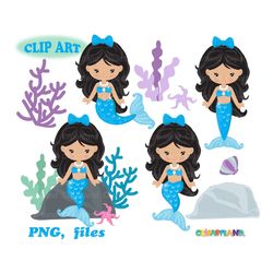 INSTANT Download. Pretty mermaid clip art. Personal and commercial use. M_134.