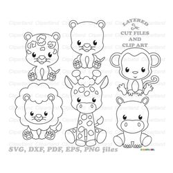 INSTANT Download. Commercial license is included ! Cute sitting jungle baby animal svg cut file and clip art. Jba_12_bw.