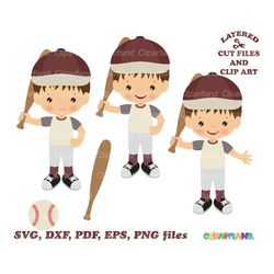 INSTANT Download. Cute baseball player boy  svg cut files and clip art. Personal and commercial use. B_2.