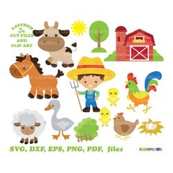 INSTANT Download. Cute farm animals svg cut file and clip art. Commercial license is included! F_24.