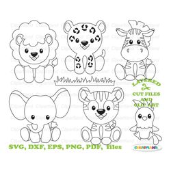 INSTANT Download. Cute sitting jungle animals svg cut file and clip art. Commercial license is included ! Ja_21.