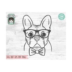 French Bulldog svg file, Frenchie with Glasses svg, Frenchie cut file, Dog svg file, Cute Dog, Dog Bowtie, Frenchie svg