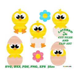 INSTANT Download. Cute Easter chicks cut files and clip art. Commercial license is included! C_18.