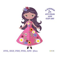INSTANT Download. Cute summer doll girl cut file and clip art. Commercial license is included! D_1.