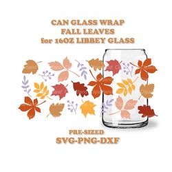 instant download. fall leaves libbey can glass wrap template svg, png, dxf. pre-sized for libbey 16oz glass. fl_4.