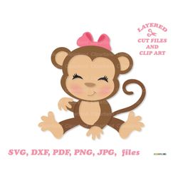 INSTANT Download. Cute girly monkey svg cut file and clip art. Personal and commercial use. M_11.