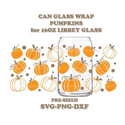 INSTANT Download. Cute  pumpkin Libbey can glass wrap template svg, png, dxf. Pre-sized for Libbey 16oz glass. P_3.