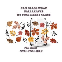 instant download. fall leaves libbey can glass wrap template svg, png, dxf. pre-sized for libbey 16oz glass. fl_3.
