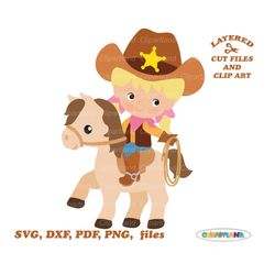 INSTANT Download. Cute blonde cowgirl with a lasso riding a horse svg cut file and clip art file. Commercial license is