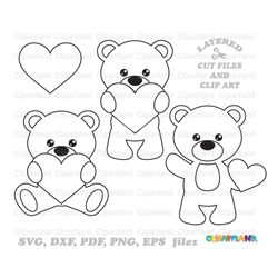 INSTANT Download. Cute Valentine Teddy bear svg, dxf cut files and clip art. Personal and commercial use is included! B_