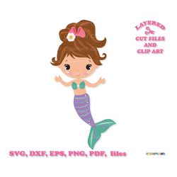 INSTANT Download. Cute mermaid girl svg cut files and clip art. Personal and commercial use. M_34.
