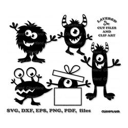INSTANT Download. Funny monsters silhouettes svg cut file and clip art. Commercial license is included ! M_53.