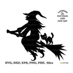INSTANT Download. Halloween witch silhouette svg cut file and clip art. Personal and commercial use. Hw_34.