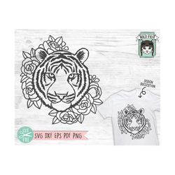 Tiger SVG file, Tiger with Flowers SVG, Floral Tiger svg, Tiger cut file, Tiger Face svg, Animal Face, Floral Crown, Tig