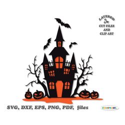 INSTANT Download. Haunted house silhouette cut files and clip art. Commercial license is included! H_26.
