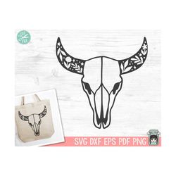 Cow Skull SVG, Bull Skull SVG, Leaves svg, Mystical SVG, Cow Skull Clipart, Boho svg, Animal Skull svg, Bohemian svg, So