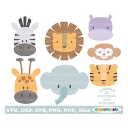 INSTANT Download. Commercial license is included up to 1000 uses! Cute jungle animal face svg cut file and clip art. Jaf