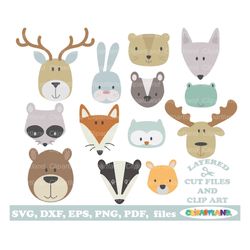 INSTANT Download. Commercial license is included! Cute forest animal face svg cut file and clip art. Faf_2.