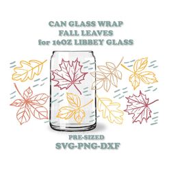 instant download. fall leaves libbey can glass wrap template svg, png, dxf. pre-sized for libbey 16oz glass. fl_2.