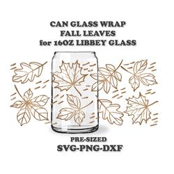 INSTANT Download. Fall leaves Libbey can glass wrap template svg, png, dxf. Pre-sized for Libbey 16oz glass. Fl_1.