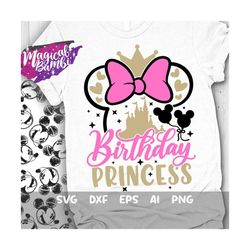 Birthday Princess Svg, Mouse Birthday Svg, Birthday Trip Svg, Mouse Ears Svg, Baby Girl Svg, Magical Birthday Svg, Dxf,