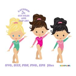 INSTANT Download. Gymnastics svg. Cute little girl gymnast cut files and clip art. Personal and commercial use. G_67.