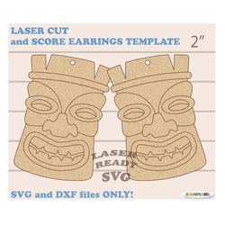INSTANT Download. Tiki mask earrings SVG laser ready  template.  Svg cut file for laser. T_1.