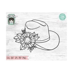 Cowboy Hat SVG file, Cowboy Hat with Flowers SVG file, Cowboy Hat floral, Cowboy Hat Sunflower cut file, Cowgirl SVG, Co