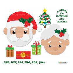 INSTANT Download. Cute Christmas Mr. and Mrs. Claus faces svg cut files and clip art. Personal and commercial use. Santa