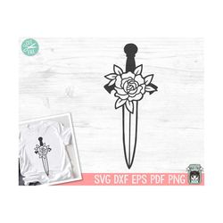 Sword svg, Flower Sword svg file, Floral Sword cut file, Knife clip art, Tattoo Svg file, Weapon svg, Dagger svg, sword