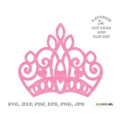 INSTANT Download.  Pink princess crown template silhouette cut files and clip art. Commercial license is included! C_2.