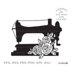 INSTANT Download. Floral sewing machine svg cut file and clip art. S_1.