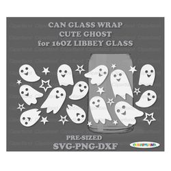 INSTANT Download. Cute Halloween ghost Libbey can glass wrap template svg, png, dxf. Pre-sized for Libbey 16oz glass. G_