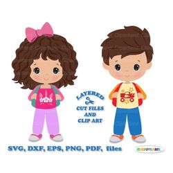 INSTANT Download. Back to school. Cute school children svg cut file and clip art. Commercial license is included ! S_6.