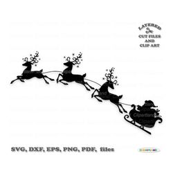 INSTANT Download. Personal and commercial use is included! Christmas Santa sleigh silhouette cut files and clip art. Csc